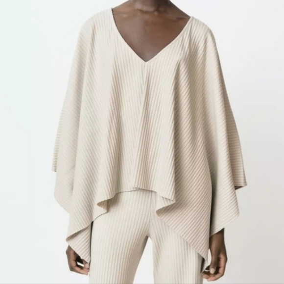 Zara Tops - ZARA Ribbed Knit Poncho Top Beige